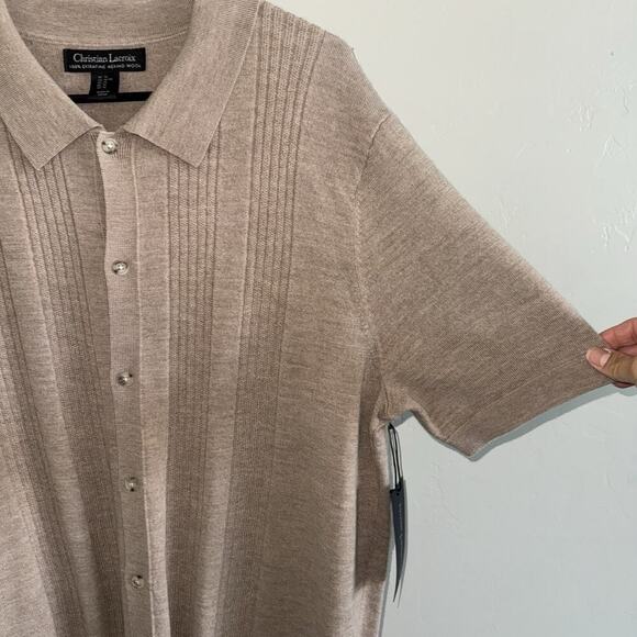 NWT Christian Lacroix Wool Knit Short Sleeve Button Up Brown Polo Shirt Men’s XL - Picture 5 of 8